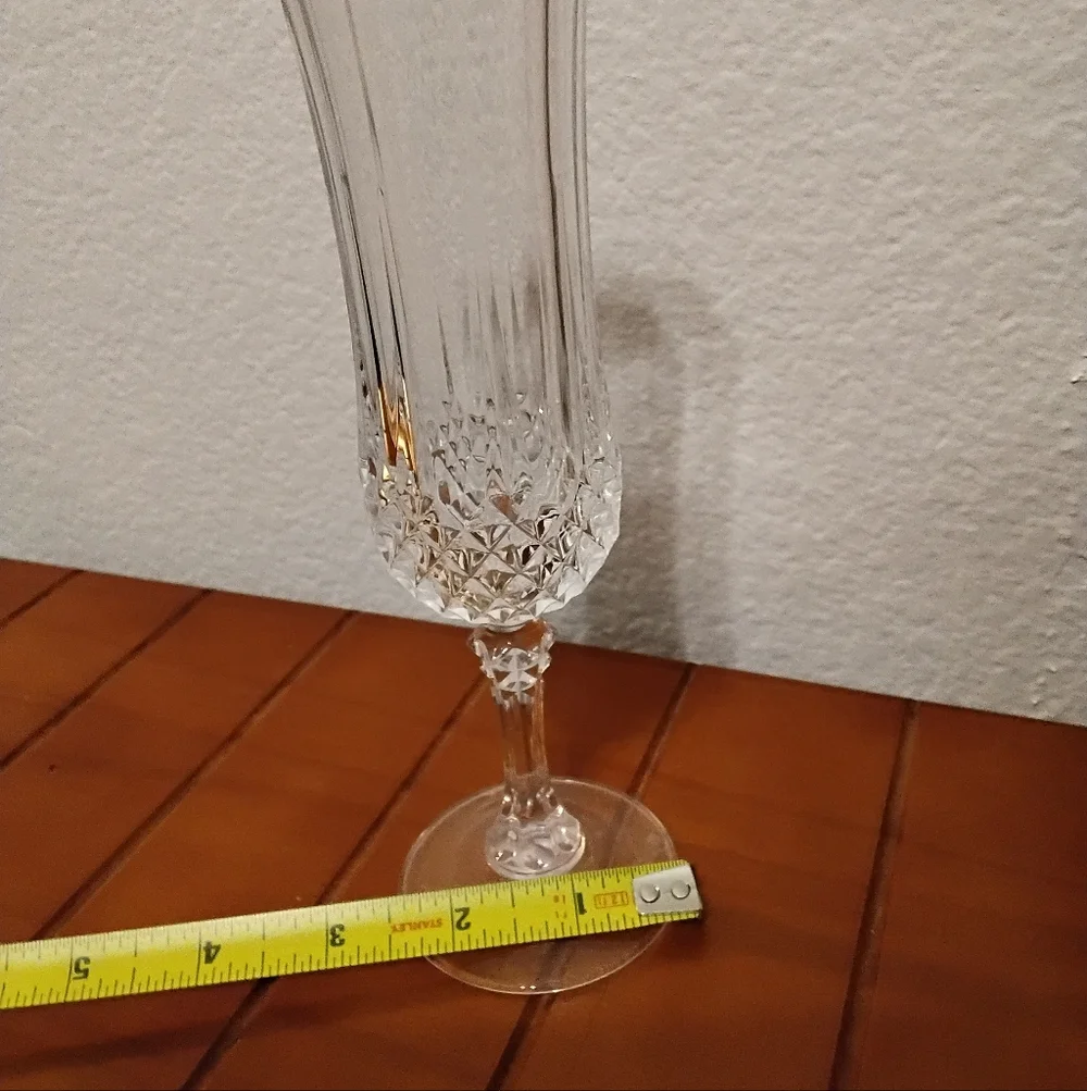 Vintage Cristal d'Arques 6 Longchamp Champagne Flutes French Diamond Cut Crystal